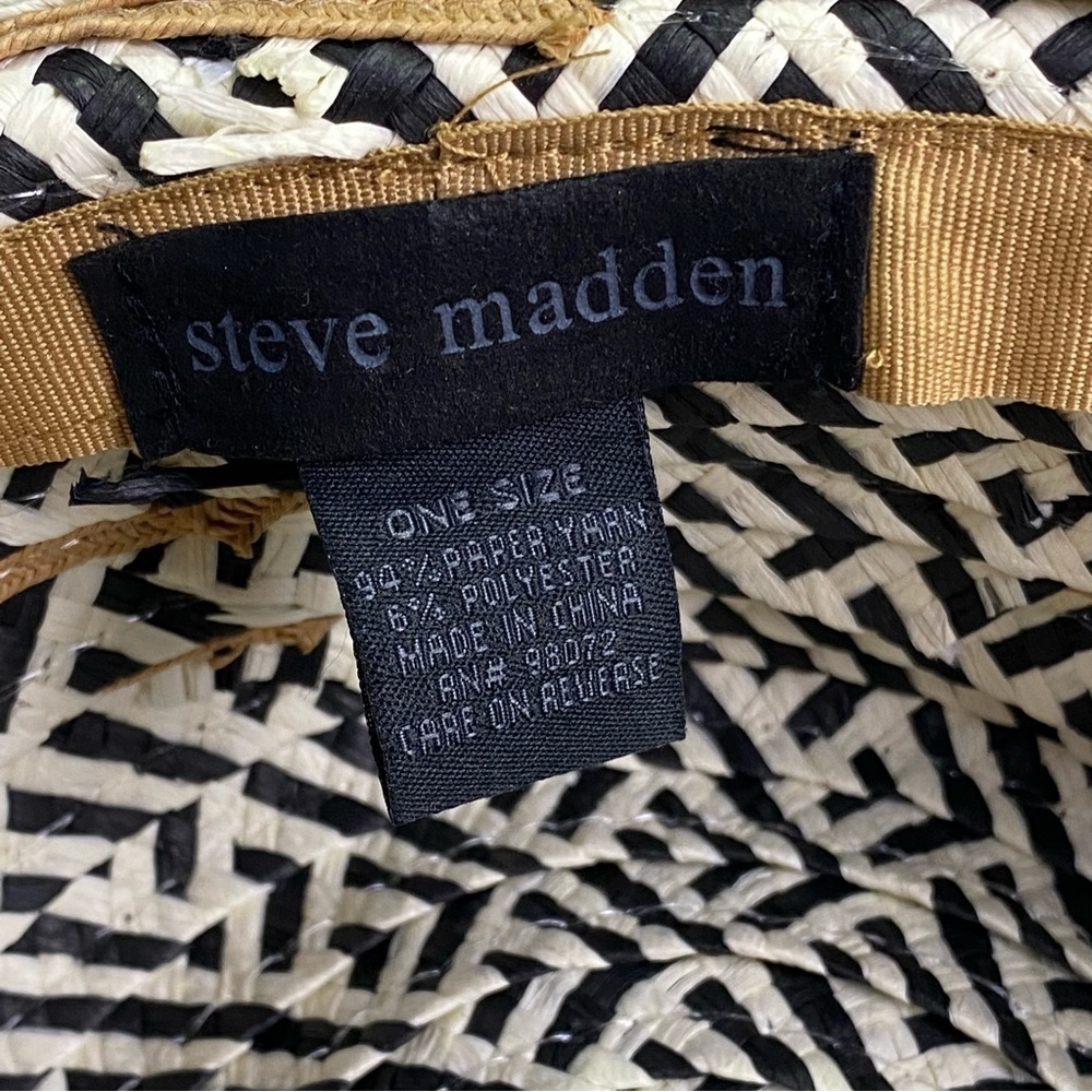 Steve Madden Sun Floppy Hat White Black Paper Straw Khaki One Size Wide brim - Picture 4 of 7